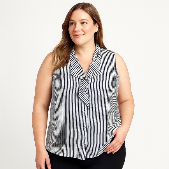 Karl Lagerfeld Tops - Karl Lagerfeld Women's Black and White Striped Blouse